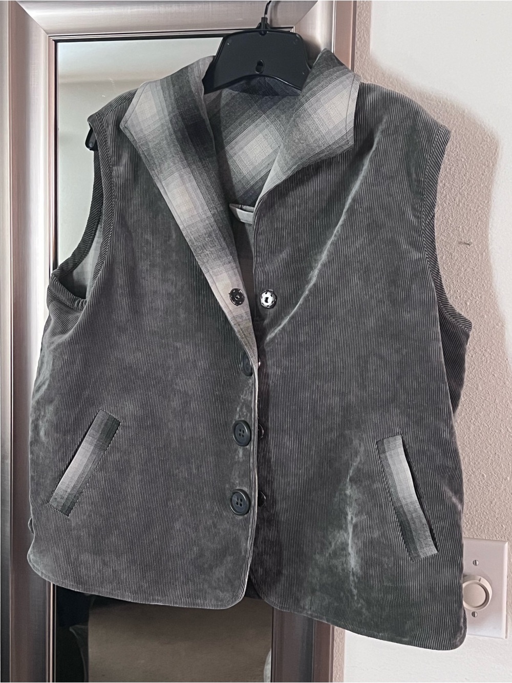 Double-sided Vest XL Corduroy and Plaid